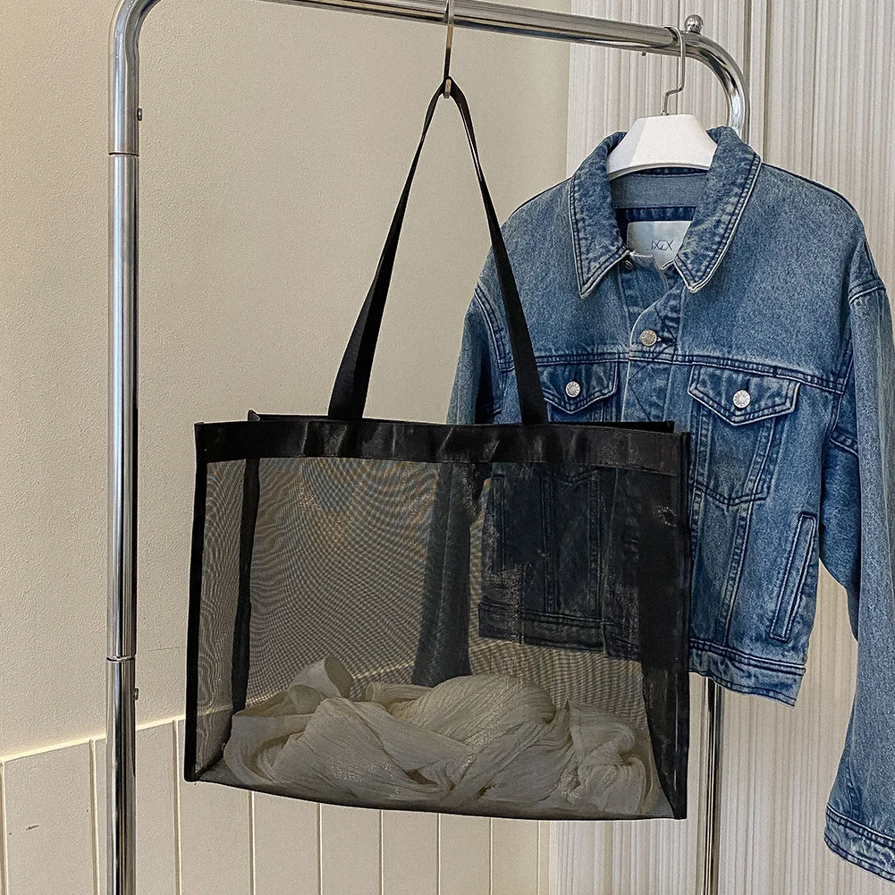 

Женская Сетчатая Сумка-тоут, многоразовая прозрачная модная пляжная сумка на одно плечо, сетчатая ажурная сумка для покупок, органайзер, сумки для макияжа