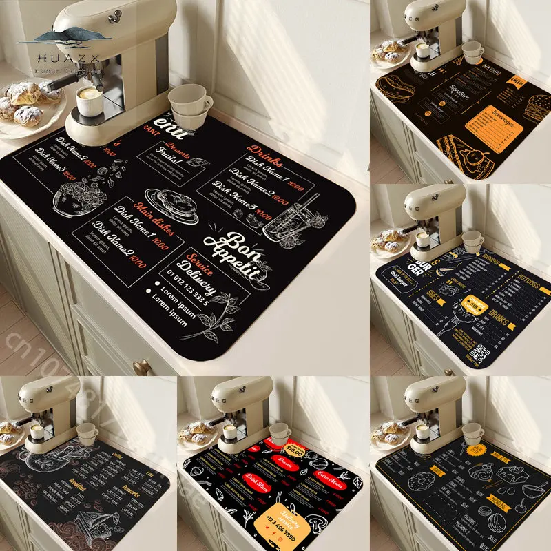 

Fast Food Burger Hand-painted Material Dish Drying Mat Super Absorbent Coffee Cup Coaster Dinnerware Placemat Tablemat Drain Pad