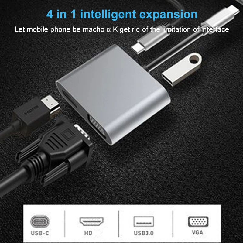 

4 In 1 Type-c Adapter 4k Memory Card Reader Type-c To Hd/m-compatible Multi-function Otg Adapter Usb C 3.0 Card Adapter Vga