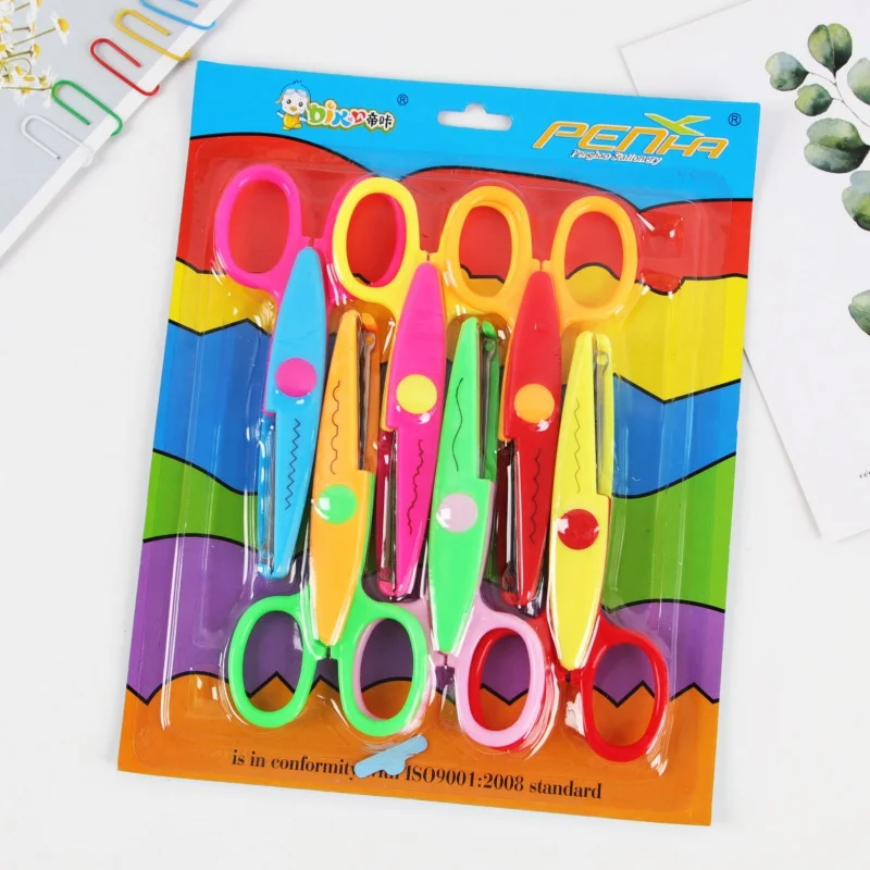 Paper Cut Lace Scissors SetDIYAlbum Handmade Safety Children's Plastic Scissors6Student Stationery Wholesale