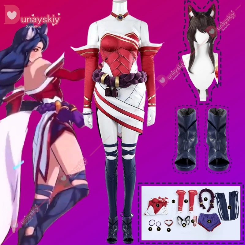 Game LOL 2XKO Ahri Cosplay Costume Red Dress Headwear Outfit Halloween Christmas New Year Woman Anime Suit Custom Size