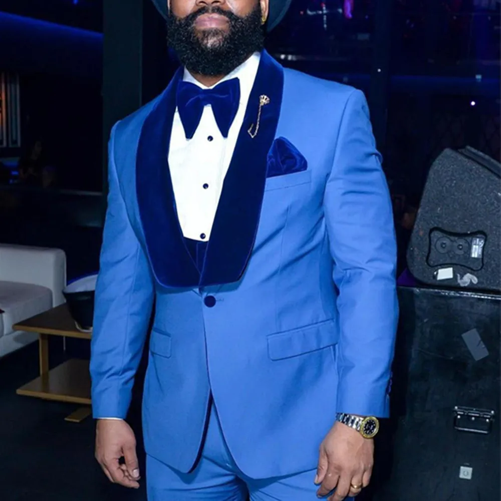 

Royal Blue Groom Tuxedos Shawl Lapel Wedding 3 Piece Suit Fashion Men Business Prom Party Jacket Blazer(Jacket+Pants+Vest)