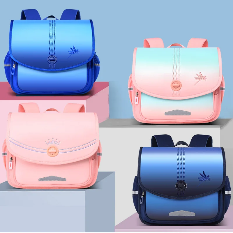 OYIXINGER New Elementary School Children's Bag Horizontal Flip Book Bag Boys And Girls Waterproof Backpack PU Square Light Bags