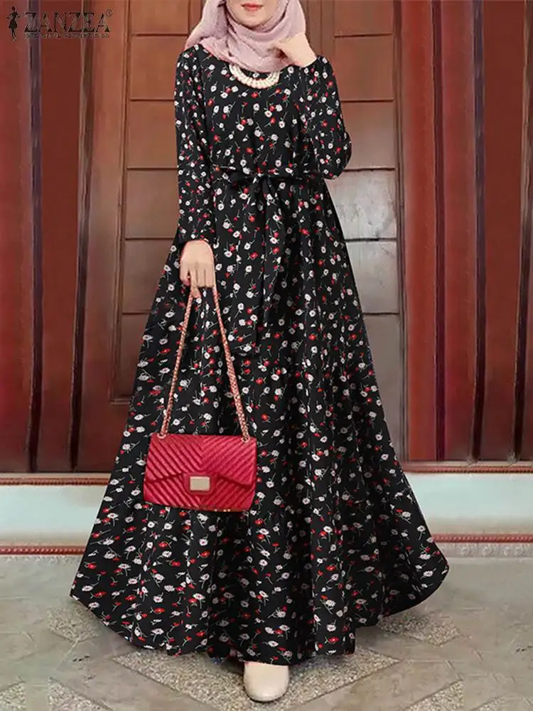 

ZANZEA Bohemian Women Muslim Dubai Turkey Abaya Hijab Dress Robe Femme Holiday Sundress Islamic Caftan Floral Printed Maxi Dress