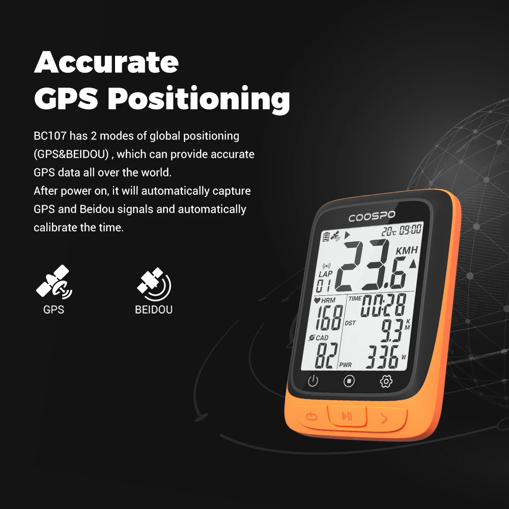 

Coospo BC107 Bike Computer GPS Wireless Bicycle Odometer Speedometer 2.4inch Bluetooth5.0 ANT+ Waterproof GPS+BDS Cycle Computer