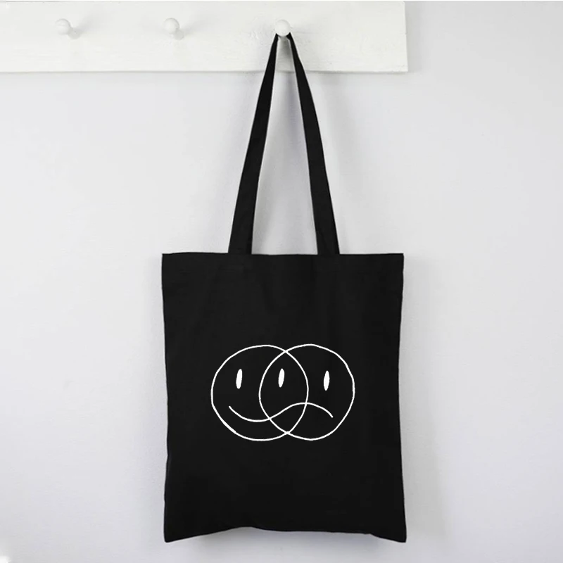 

Harajuku Art Shopping Black Bags Canvas Tote Bag Printed Cartoon Reusable Cloth Bag Handbag Shoulder Bags Custom Handbags Women