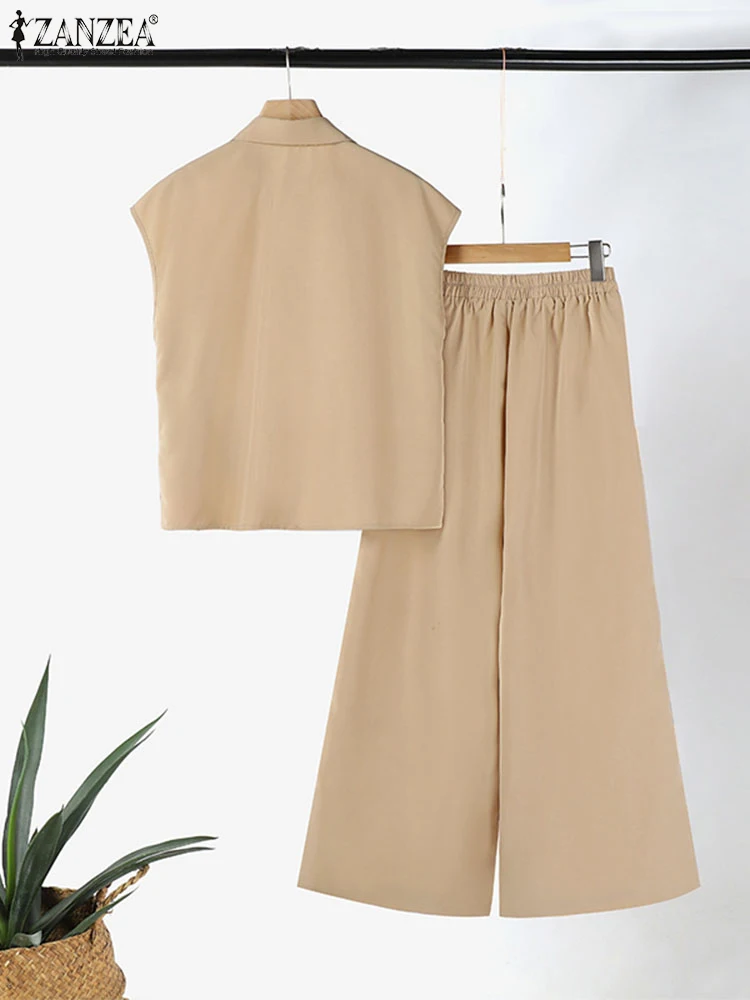 ZANZEA женские летние костюмы 2024 широкие брюки с принтом топ короткими рукавами
