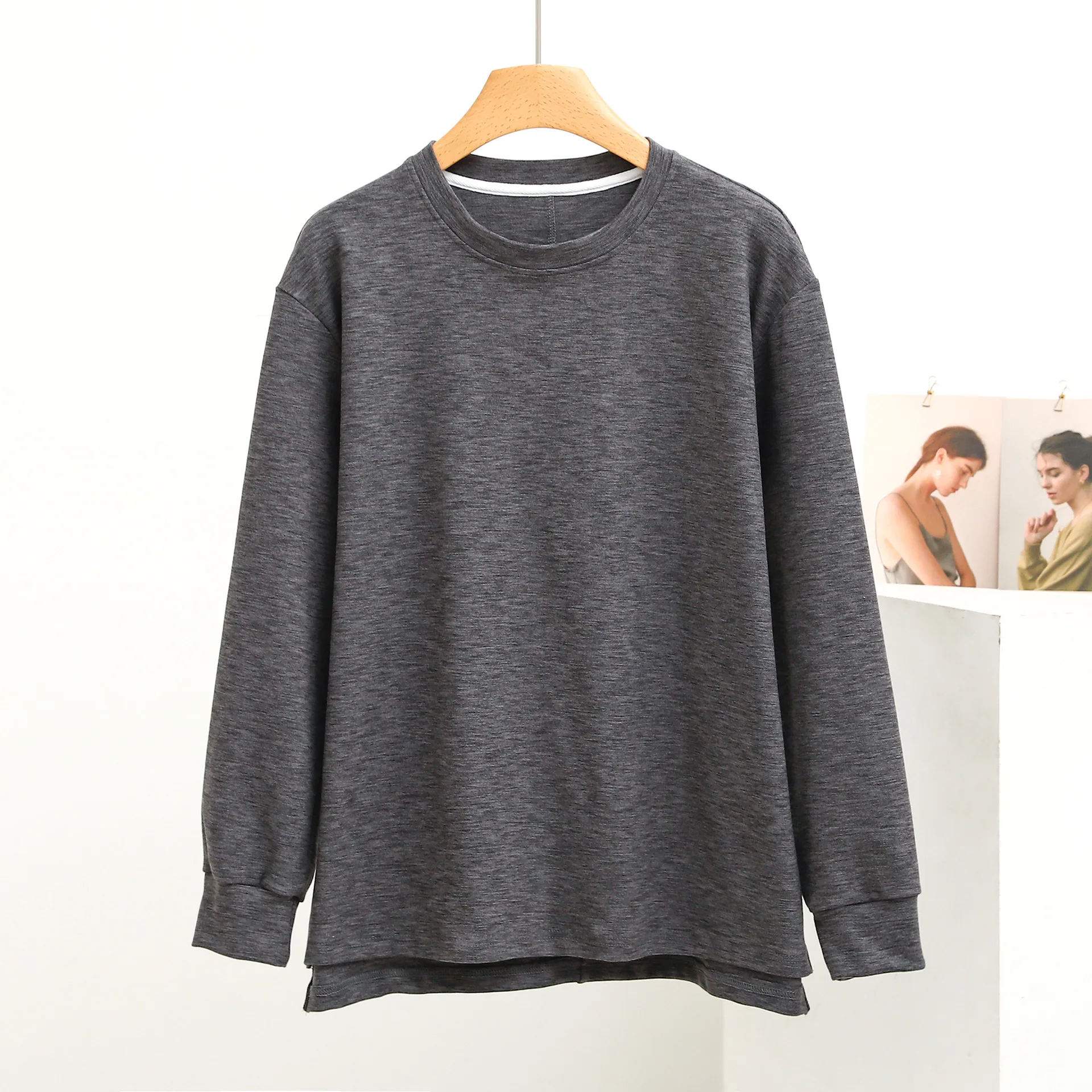 Home Clothes Tops Women Sweaters Casual Flat Velvet One-piece Magic Color Autumn/winter Round Neck Front Short Back Long Thermal