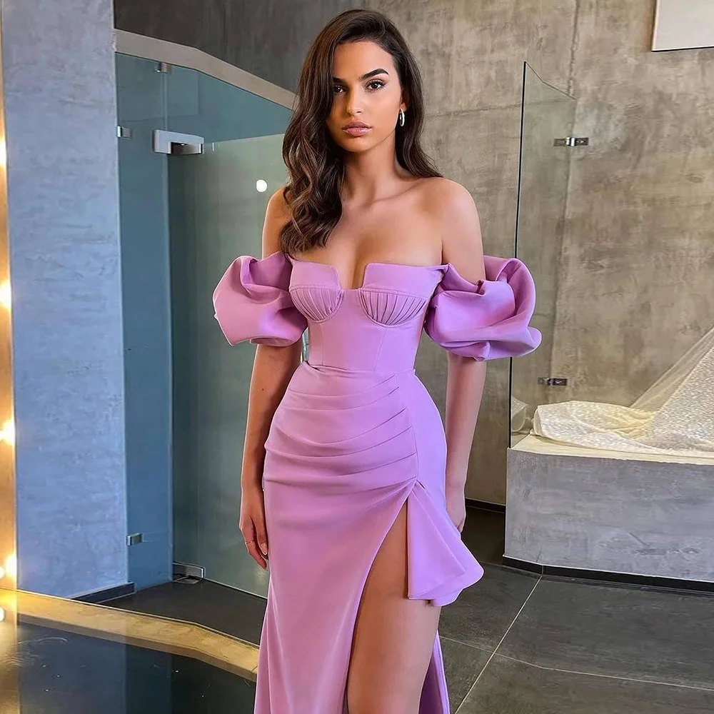 

Summer 2022 New High Quality Ladies Mini Dress Off Shoulder Side Slit Tight Puff Sleeve Sexy Celebrity Party Dress summer dress