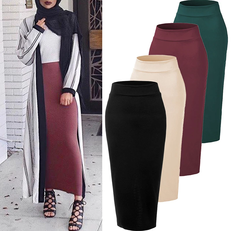 

Plus Size Faldas Mujer Moda Abaya Muslim Long Skirts Womens High Waist Bodycon Maxi Skirt Jupe Longue Femme Clothes