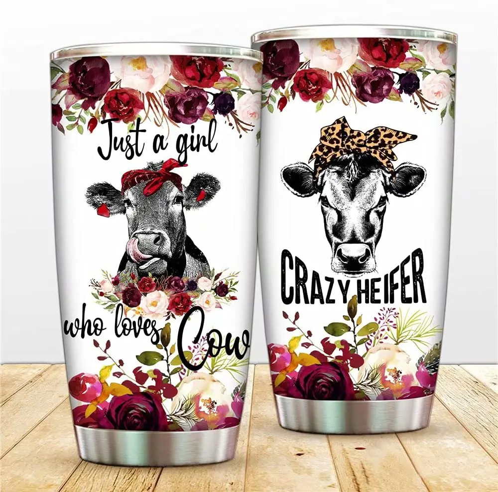 

I Am Just a Girl Who Love Cows Tumbler Cup,20 oz Stainless Steel Tumblers Heifer Travel Mug Vacuum Coffee Cup,Double Wall Ice Ho