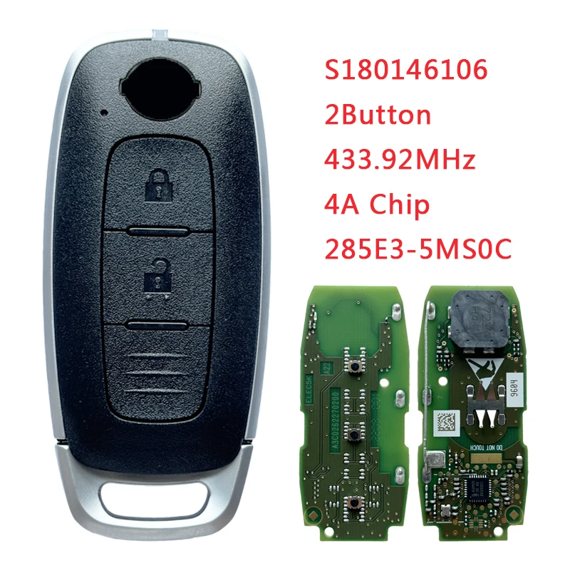 

TXK 027122 PN 285E3-5MS0C для Nissan Qashqai Juke, умный дистанционный ключ, 2 кнопки, 433,92 МГц, 4A, чип TXPZ1 S 180146106