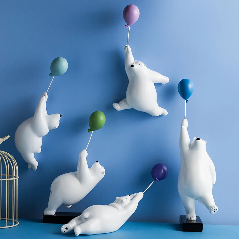 

Creative Flying Bear Figurines Balloon Polar Bears Figure Home Wall Mount Decoration Resin Modern Gift for Boy/Man/Kids