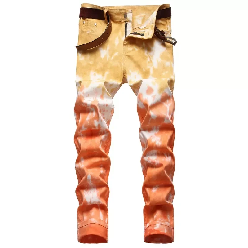 

Denim Jeans New Fashion Male Tie-dye Elastic Jeans Trousers Hip-hop Style Long Jeans 38 Street Wear Jeans Slim Stretch Fit
