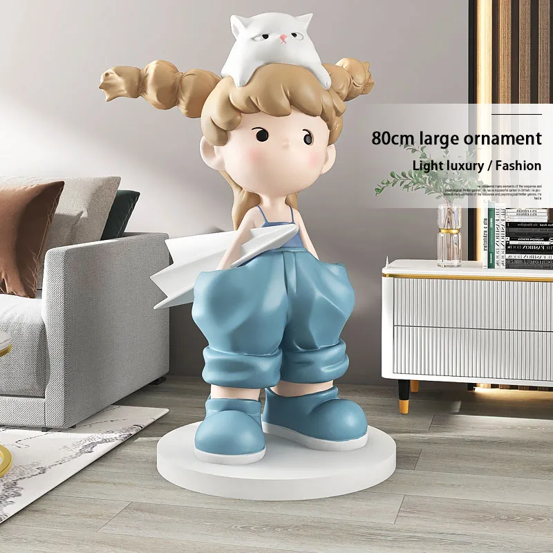

Home Decor Sculptures & Figurines Braid Girl Landing Ornaments Accessories Living Room Resin FRP Figure Floor Decoration Statues