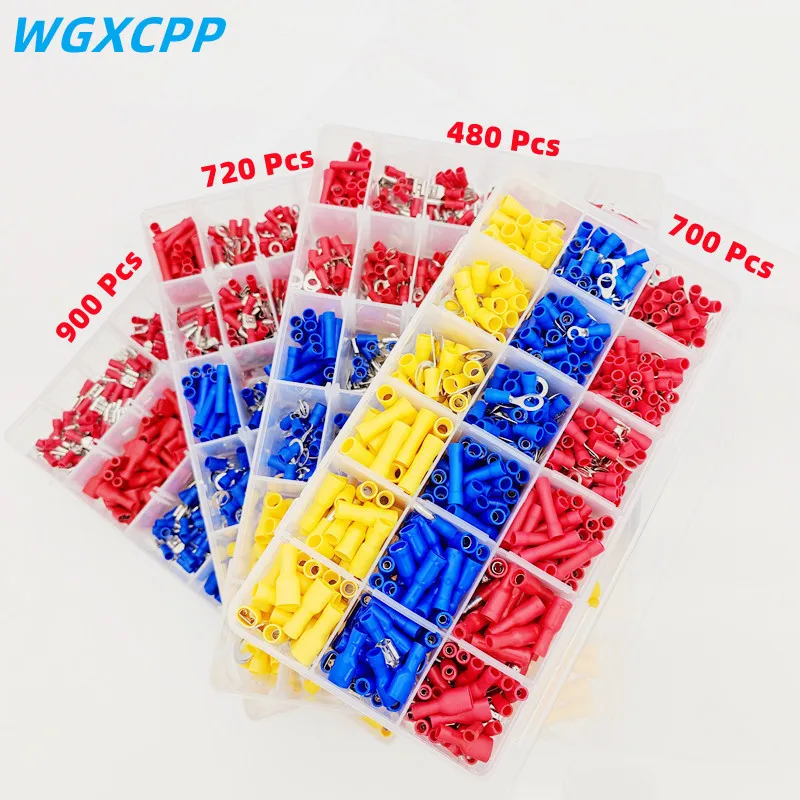 

480/700/720/900 шт., изолированный Кабельный разъем, вилочный комплект с женским и мужским кольцом, с ассортиментом контактных клемм, обжимная Клем...