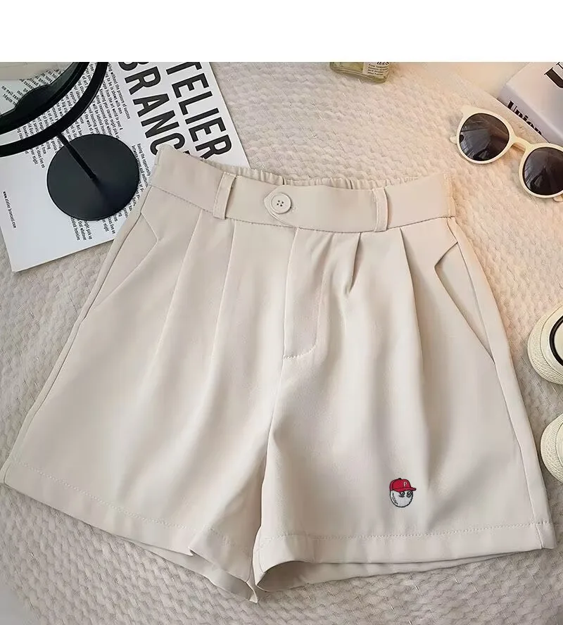 Women's 2023 Summer New Casual Semi-elastic High-waisted Wide-leg Pants M-5xl Golf Embroidered Women Shorts