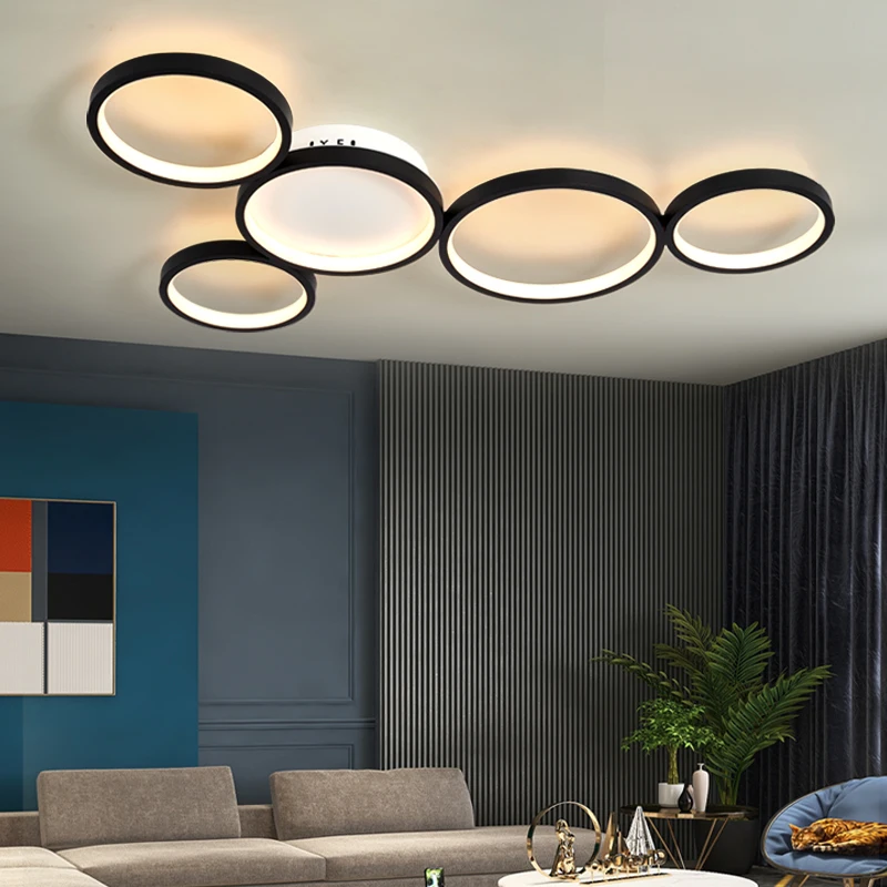 Modern Style Design Led Chandelier For Living Dining Room Kitchen Bedroom Ceiling Pendant Lamp Gold Ring Remote Control Light