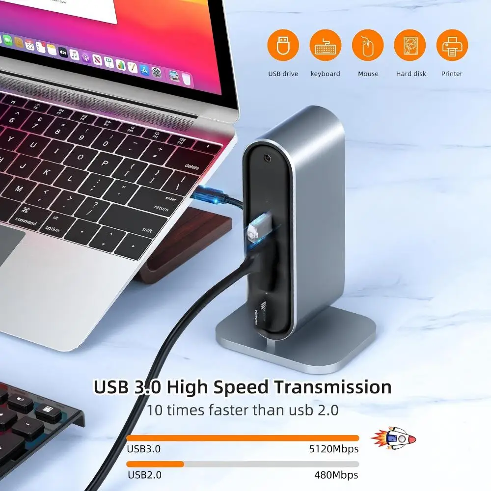 Фото Док-станция NULOXO 12-в-1 USB-C с поддержкой двух мониторов, HDMI, VGA, 100W PD, 4 портами USB 3.0, Ethernet, аудиовыходом, слотами SD/TF для Mac/Windows №4