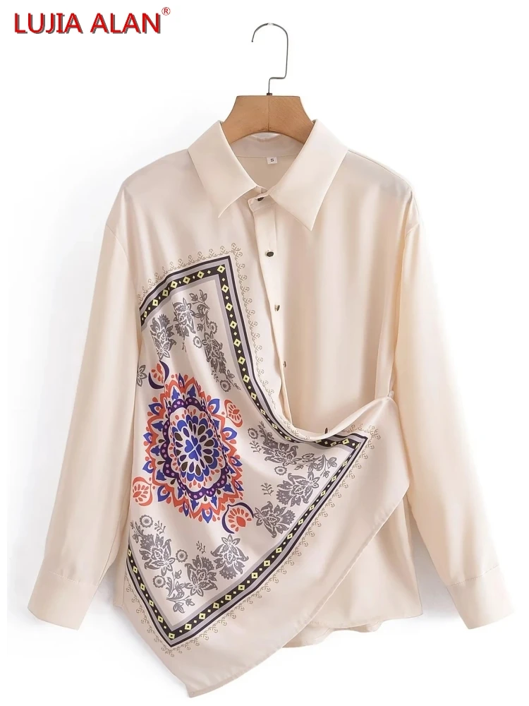 

новый женский платок печать несимметричный дизайн рубашка LUJIA ALAN B967