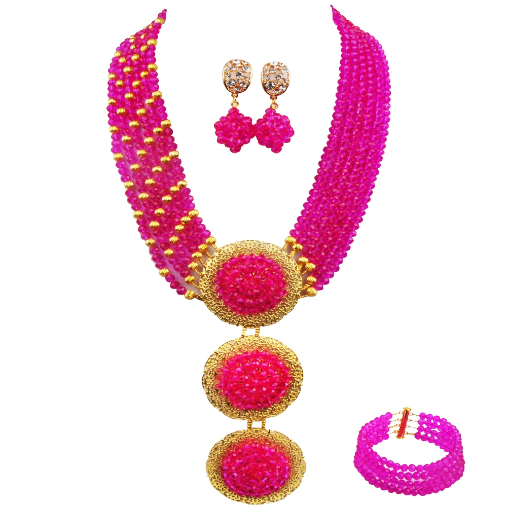 

Розовое Ожерелье для костюма, комплект ювелирных изделий в африканском стиле, наборы свадебных украшений с кристаллами