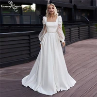 simple satin wedding dresses for women 2022 bride square collar beaded belt lace appliques bridal gowns vestidos de noiva