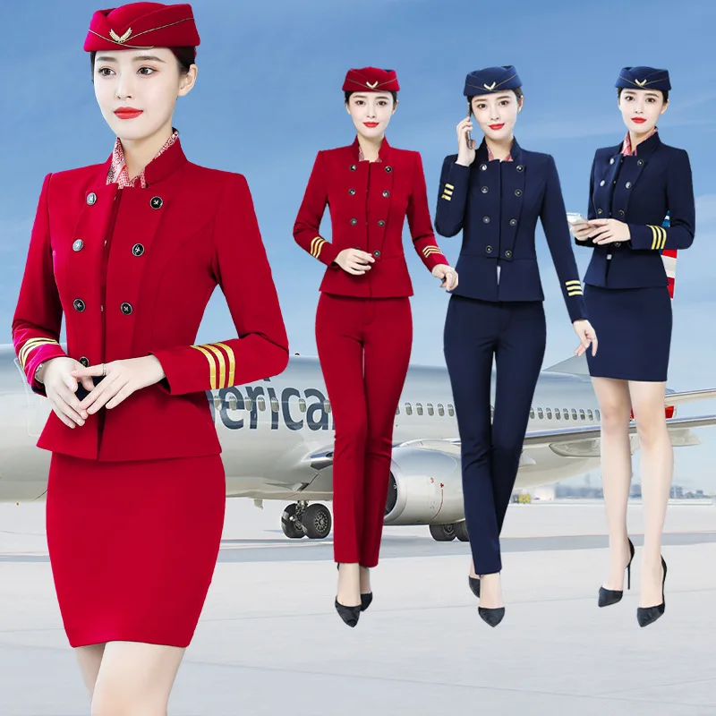 Fashion Beauty Salon Hotel Front Desk Receptionist Clothes Train Crew Stewardess Work Suit Aviation Uniforms S-6XL