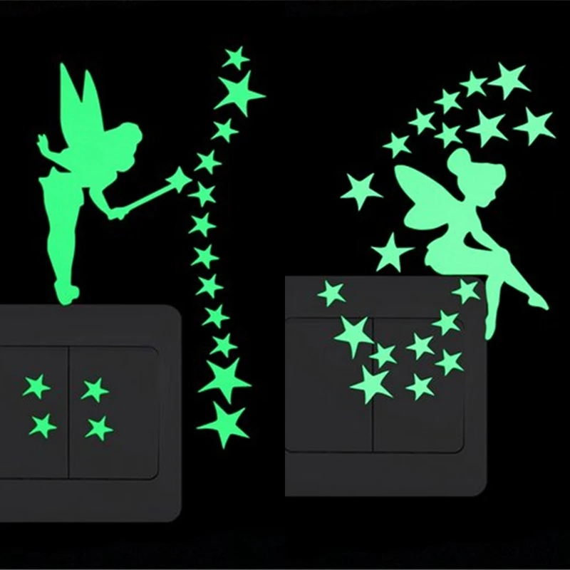 

Cartoon Luminous Fairy Wall Stickers For Kids Rooms Ceiling Home Decor Wall Decals Fluorescent Stars Glow In The Dark Stickers