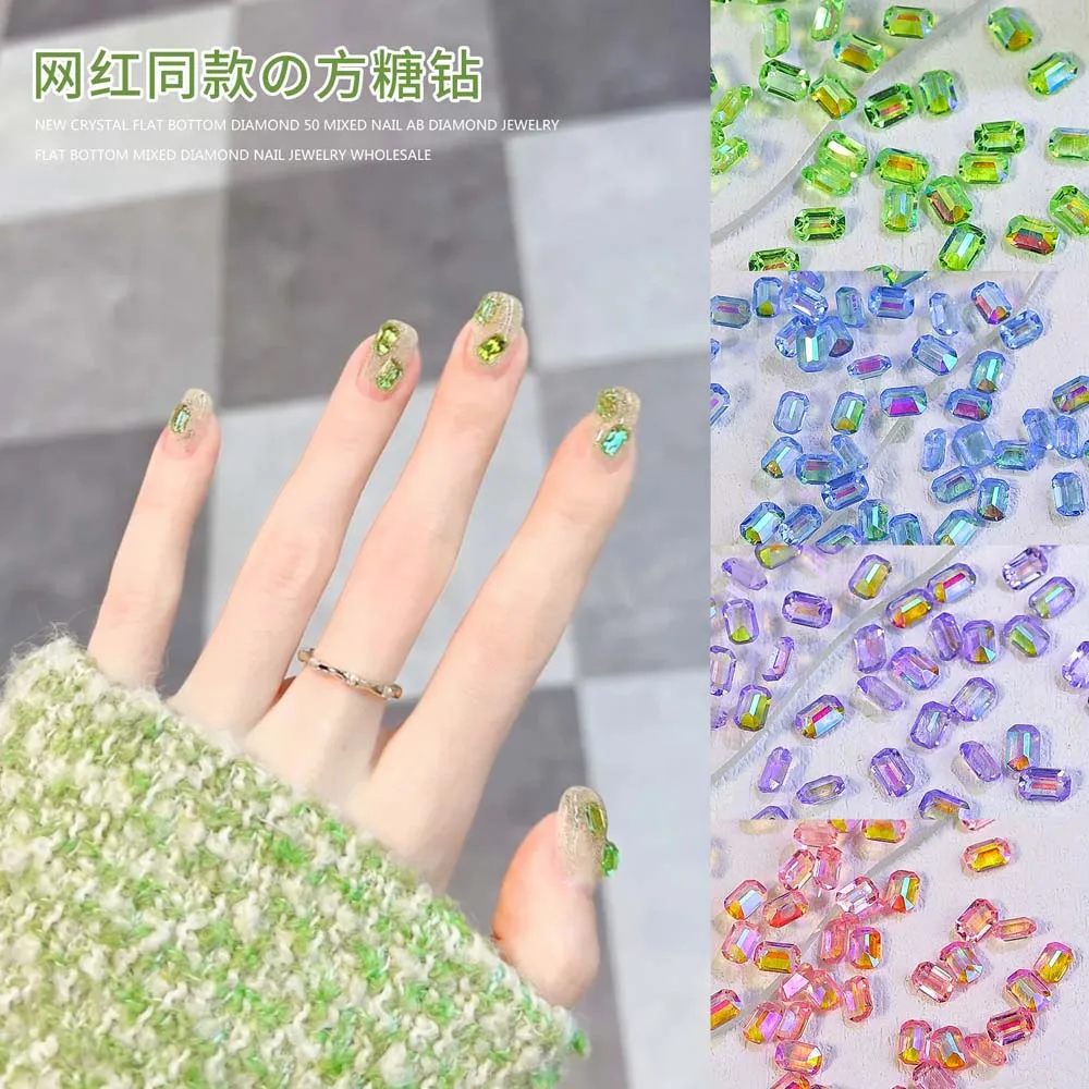 50 шт. Стразы для ногтей в форме кубика сахара 3D мини цветные с - Цена: 1.1
