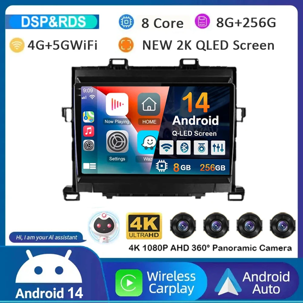 Android 14 Carplay Auto для Toyota Alphard H20 2008-2012 2013 2014 Автомобильный радиоприемник GPS Стерео