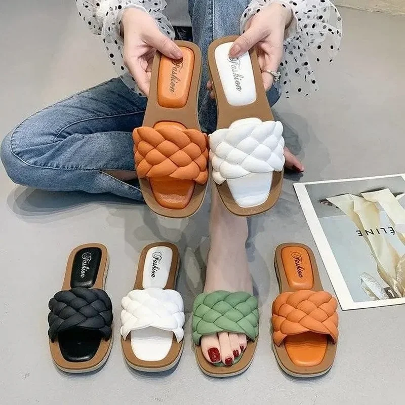 

Women Summer Sandals New Indoor Woven Slippers Women Sandals Female Outdoor Beach Casual Flat Flip Flop Zapatillas Mujer Casa