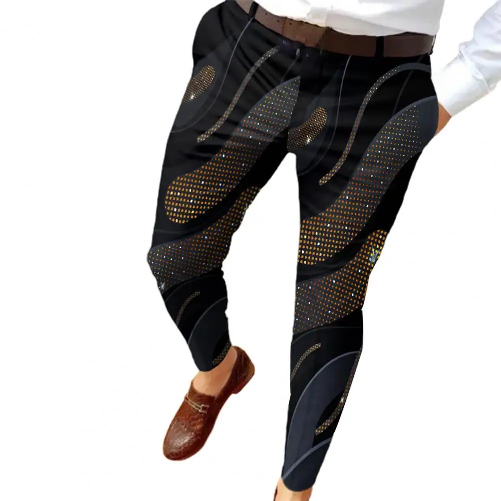 

Men Suit Pants Abstract Print Stretchy Bottoms Slim-fitting Pockets Trousers For Business Pants Office Trousers