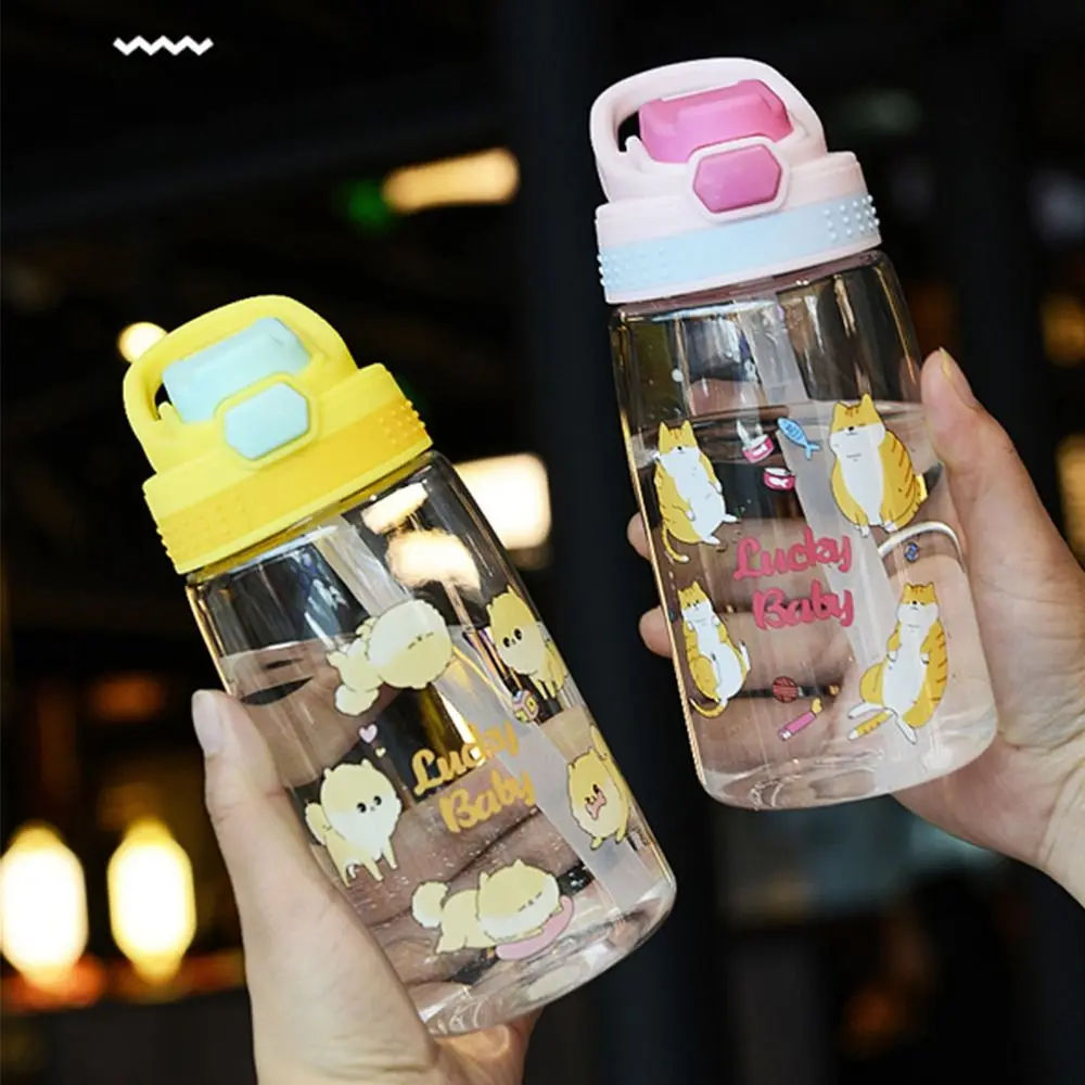 With Straw Leak Proof Press Button Drinking Bottle Kids Cup 