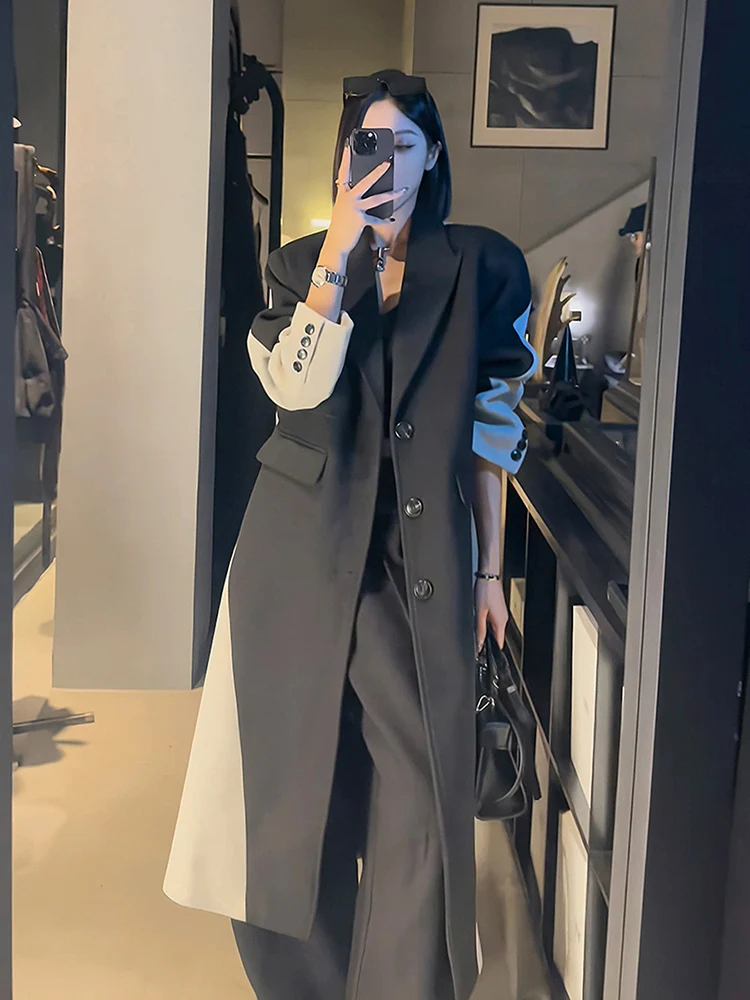 BZVW длинный блейзер в корейском стиле женские однобортные контрастные длинные