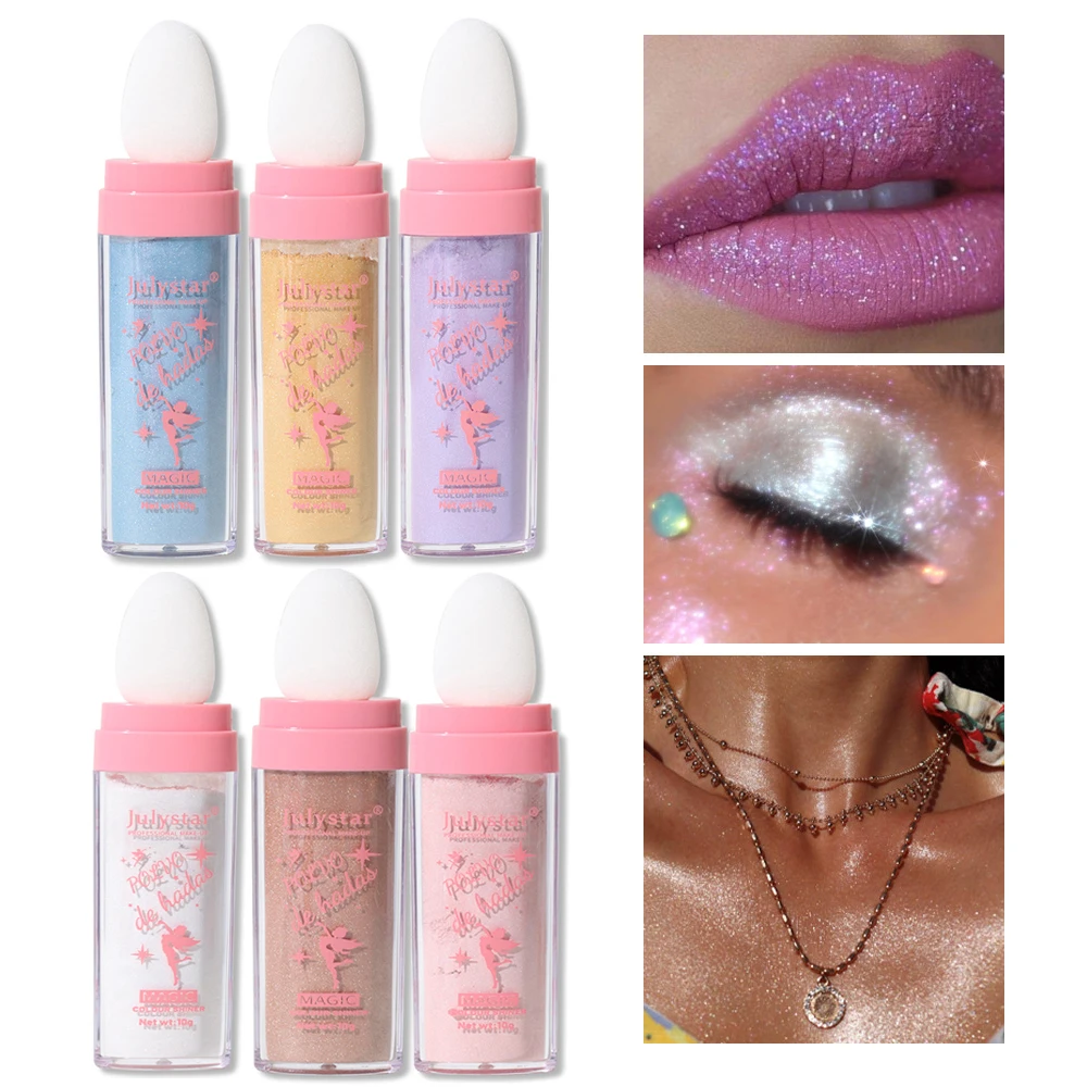 

Polvo De Hadas сказочная пудра-хайлайтер, блестящая пудра, мерцающие Контурные румяна, пудра для макияжа лица, тела, хайлайтер, макияж 6 видов цвето...