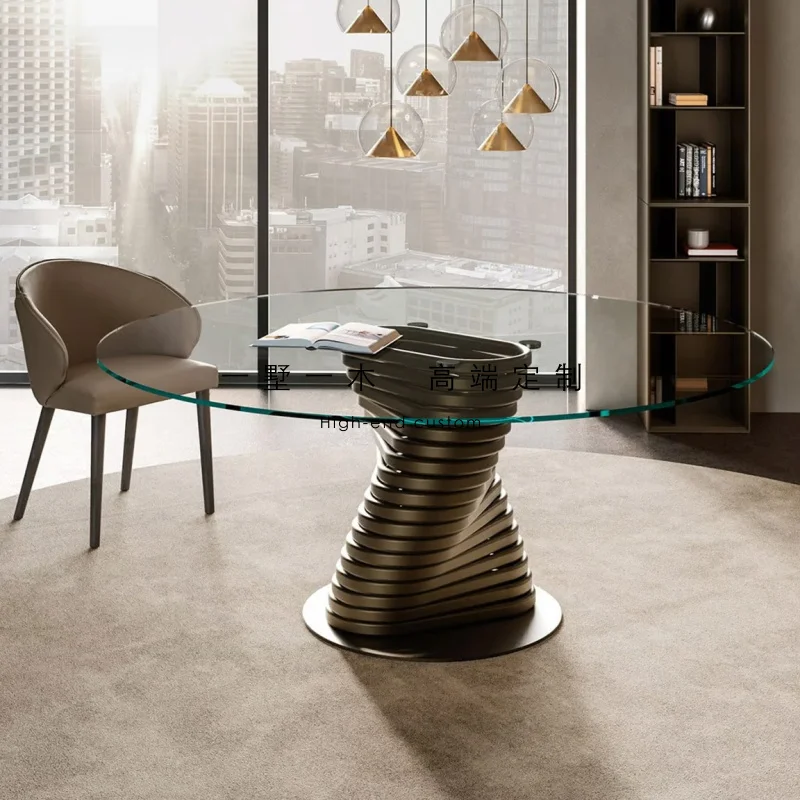 nowoczesny lekki luksusowy design domowy salon kreatywny metalowy łuk stalowa rama okrągły szklany stół do jadalni