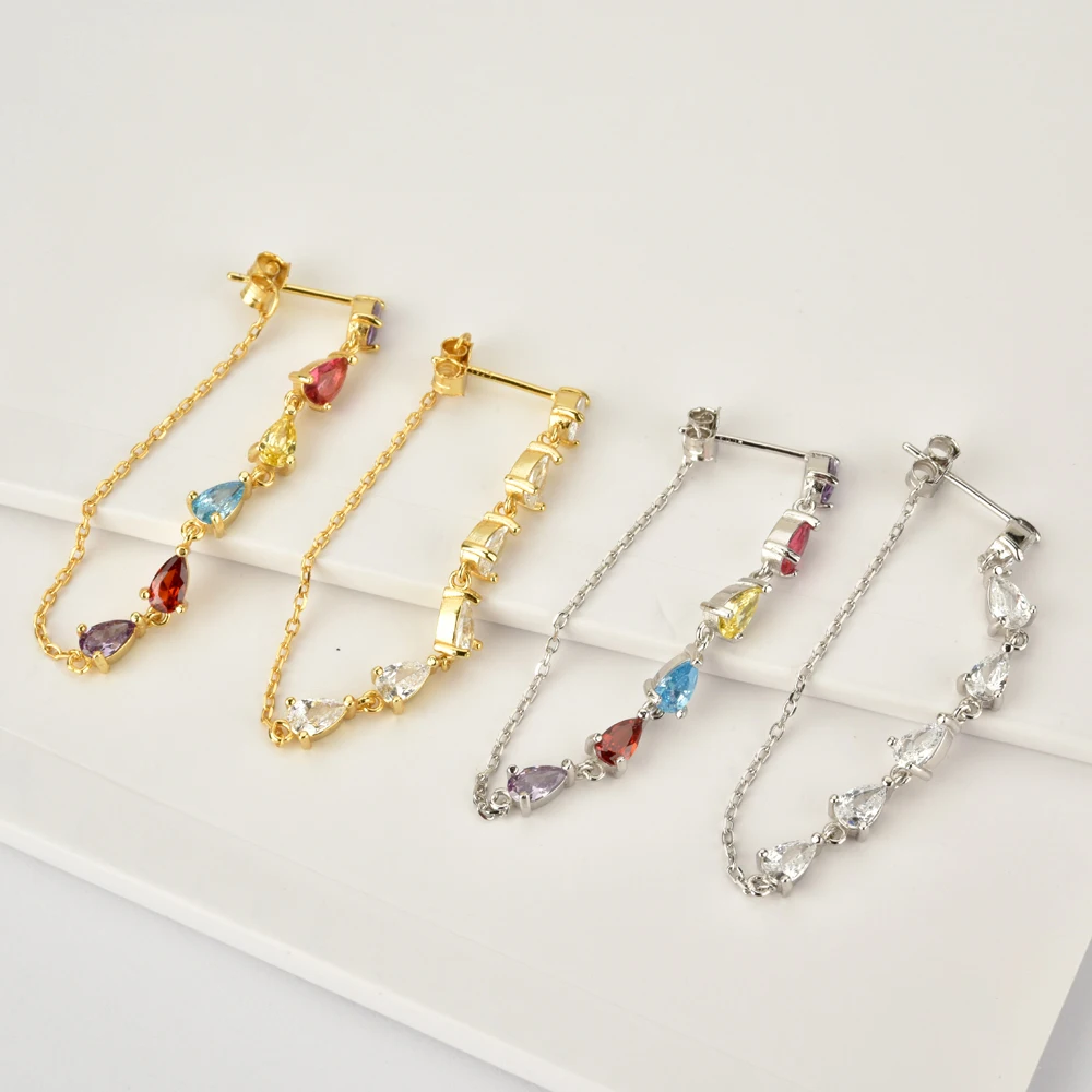

S925 Silver Candy Color Tassel Earrings Delicate Personality Women's Fashion Jewelry Trend Ins The Same Stud Earrings Gift