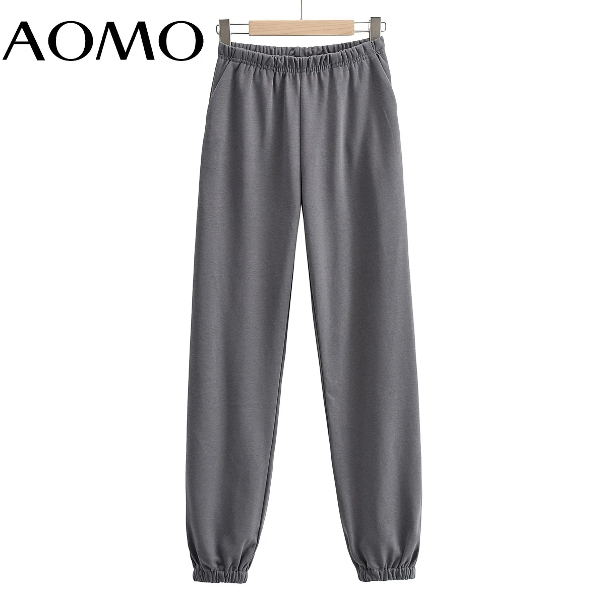 

AOMO 2022 New Women Solid Pants Cargo Strethy Waist Pants Trousers Joggers Female Sweatpants 4P41A