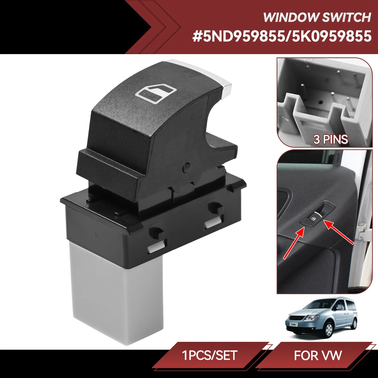 Локи J 5ND 959855 5К 0959855 Кнопка управления стеклоподъемником для VW Jetta Tiguan Caddy Golf MK5 MK6