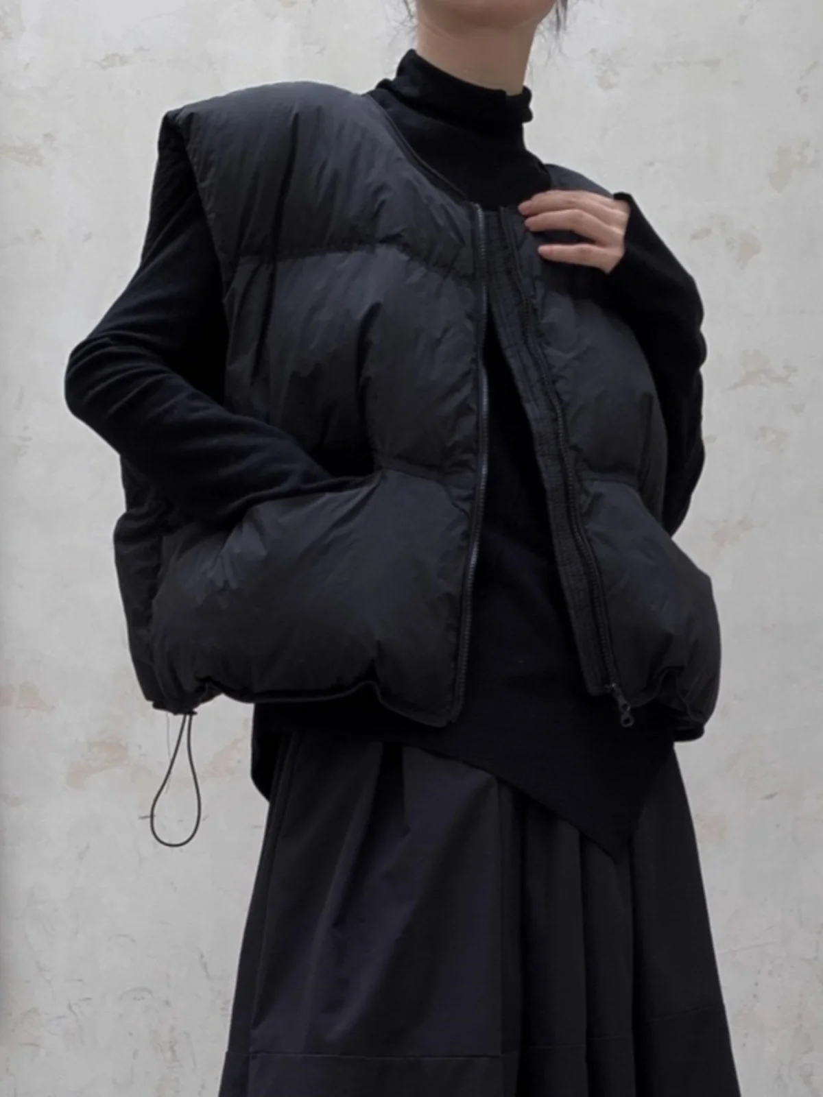 Design Sense Yamamoto Yaosi Idle Sle All-Match Loose Warm down Vest Women Autumn and Winter Black Waistcoat Outerwear