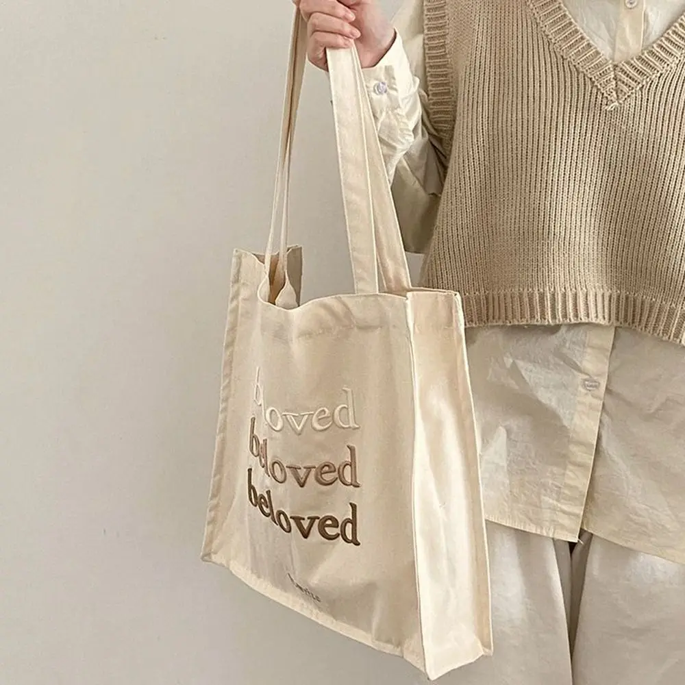 

Сумка на плечо с Вышивкой Букв в Корейском стиле, вместительная простая Холщовая Сумка для студентов, женская сумка для покупок