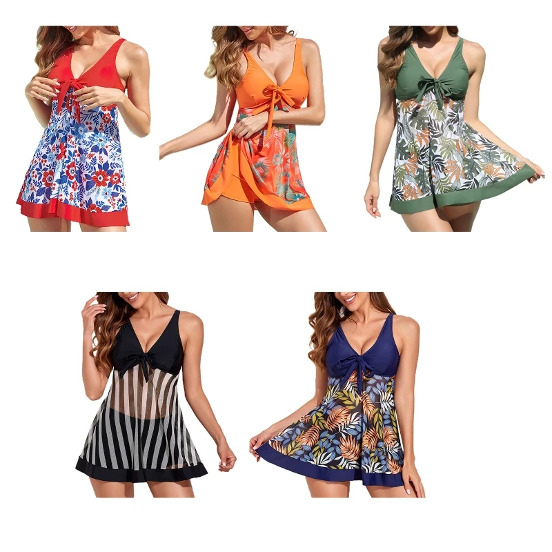

918E Tummy Control Flower Print Beach Swimwear V Neck One Piece Swimsuits Summer Bathing Suits for Women
