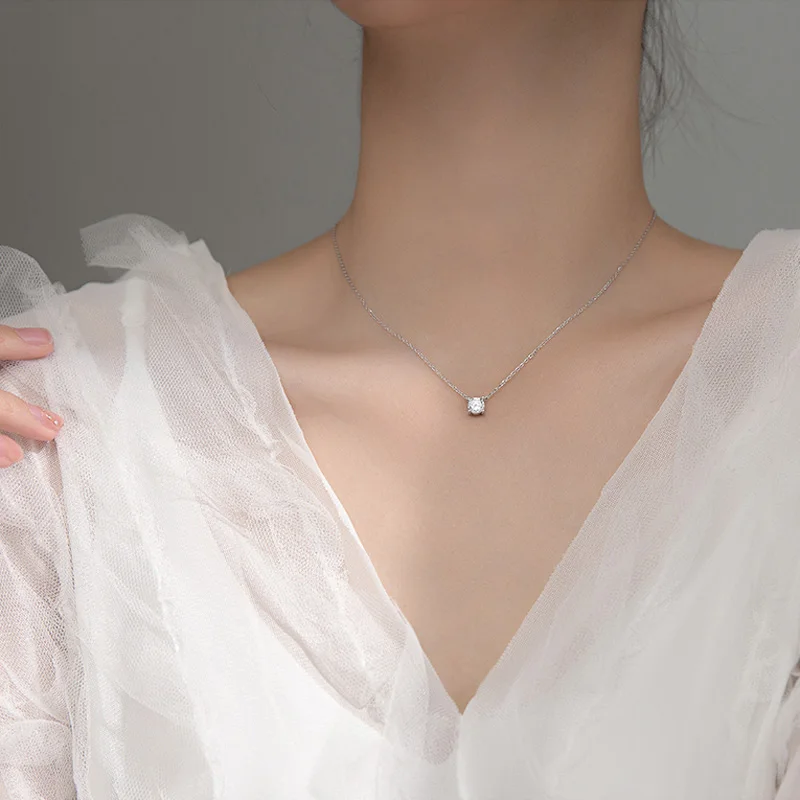 

Simple and Shiny Diamond CZ Pendant Women's Boutique Jewelry New Fashion 925 Sterling Silver AAA Zircon Choke Necklace