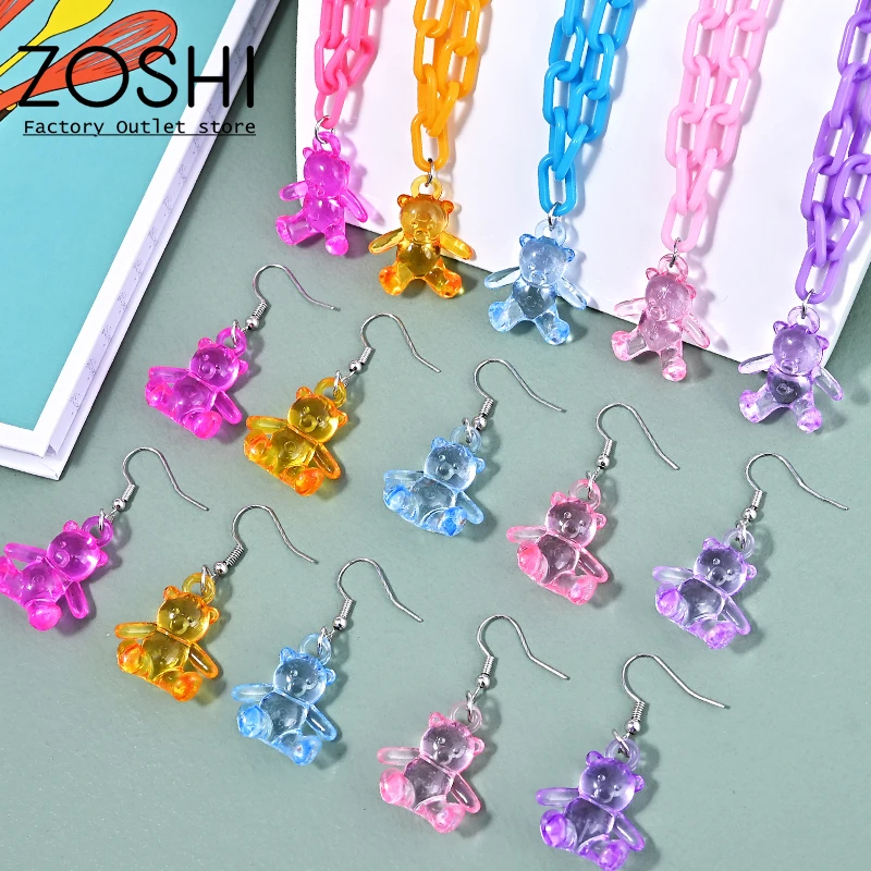 Женский акриловый комплект из колье и серёг, с подвеской в виде медведя Женский акриловый комплект из колье и серёг, с подвеской в виде медведя