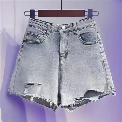 New Casual High Waist Denim Shorts Women Summer Pocket Tassel Hole Ripped Jeans Female Femme Short Pants N29