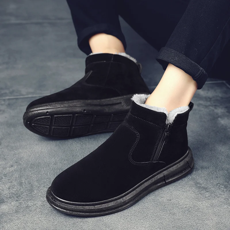 Лидер продаж серые мужские зимние ботинки удобные плюшевые утепленные