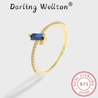 classic 18k gold baguette deep sapphire full diamond couples ring for women dark blue original sterling 925 silver gift jewelry