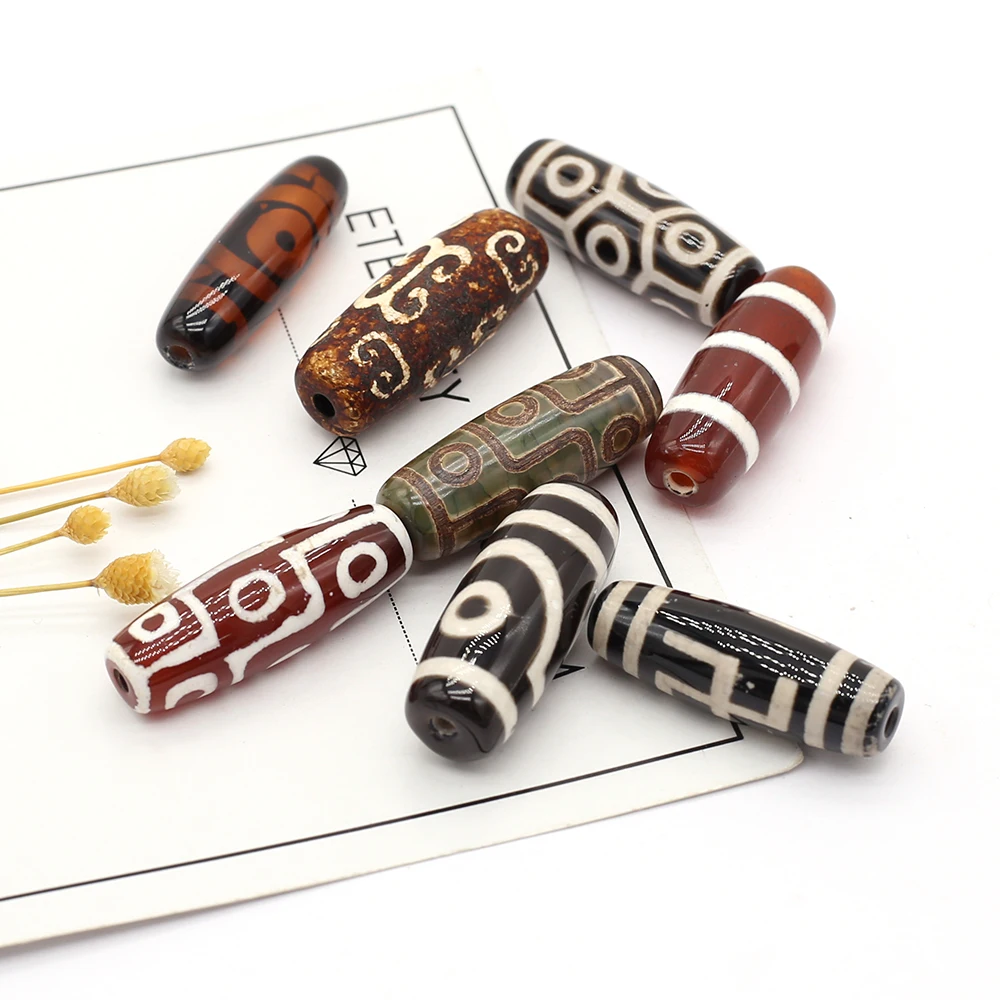 

Natural Stone Pendants Cylindrical Dzi Colorful Agate Stone Bead Pendant Ornament Charms for Jewelry Making Gift Accessories