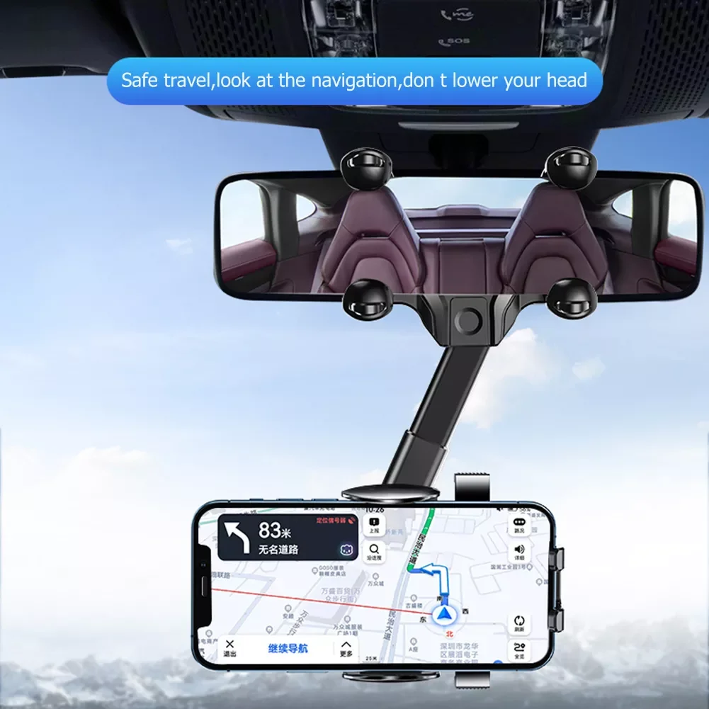 

2022/Adjustable 360 Degrees Rotation Car Mount Automobile Rearview Mirror Mobile Phone Holder Bracket Stands Retractable One-key