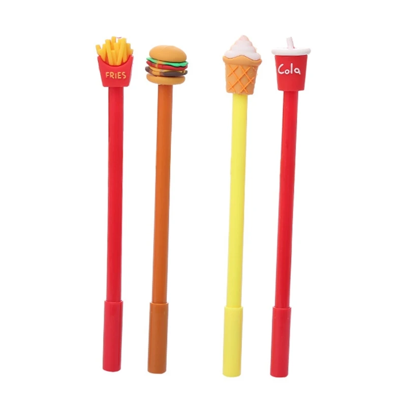 

Set of 4 Cute Black Gel Pen with Hamburgers/Ice Cream/Cola Can Pen Refillable Gel Pen Refillable Ideal for Boy Girl